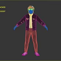 Man In Black Jacket White Shirt Black Pants White Shoes Arms Outstretched Against Gray Background