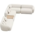 Modern Plush L shaped Sectional Sofa with Soft Fabric Cushions and Wooden Tray
