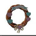 Decorative Wreath Ornament With Braided Ring White Banner Pink Light Blue Hearts And Golden Bow
