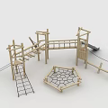 Wooden Children Playground With Slide Climbing Frame And Rope Structures 3d model