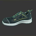 Dark Blue Safety Shoes Featuring Yellow Line Decorations Laces White Sole And Small Red Logo