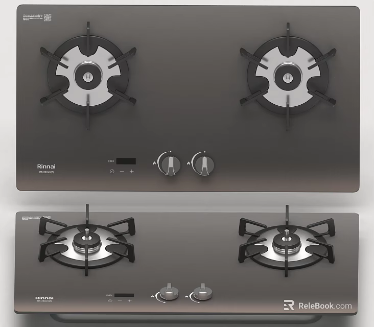 Household Gas Stove With Two Burners Control Knobs And Black Surface 3d model 