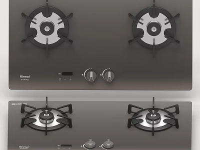 Household Gas Stove With Two Burners Control Knobs And Black Surface 3d model