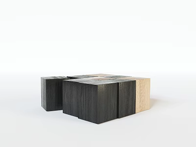 Modern Geometric Coffee Table Featuring Black and Light Colored Wooden Blocks Minimalist Interlocking Design 3d model
