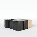Modern Geometric Coffee Table Featuring Black and Light Colored Wooden Blocks Minimalist Interlocking Design 3d model