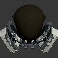 Futuristic Mechanical Robotic Headgear Featuring Black Head Model Blue White Components Green Accents