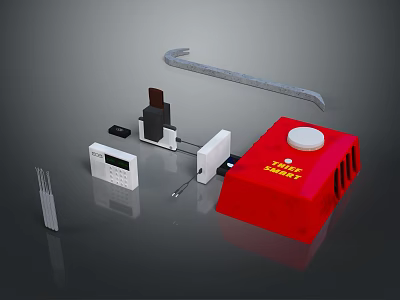 Essential Household Supplies Including Red Storage Box White Electronic Device And Metal Tools 3d model