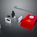 Essential Household Supplies Including Red Storage Box White Electronic Device And Metal Tools