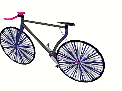 Stylish Bicycle With Pink Handlebars Black Frame And Blue White Striped Spokes 3d model