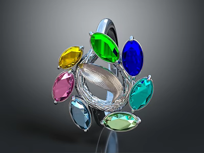 Elegant Jewelry Sculpture Ring With Carved Oval Colored Gemstones And Metal Details 3d model
