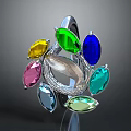 Elegant Jewelry Sculpture Ring With Carved Oval Colored Gemstones And Metal Details