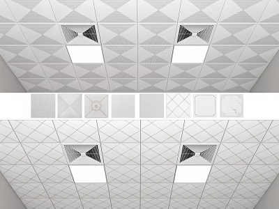 Modern Ceiling Design With Geometric Patterns Various Panel Styles And Recessed Lighting 3d model