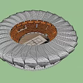 Circular Stadium 3D Model With Radial Exterior And Layered Seating Design 3d model