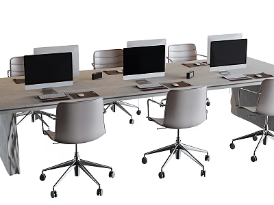 Modern Office Desk Setup With Multiple Computer Monitors And Ergonomic Chairs 3d model