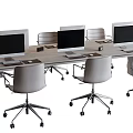 Modern Office Desk Setup With Multiple Computer Monitors And Ergonomic Chairs 3d model