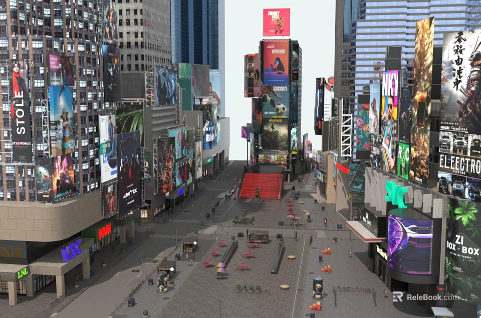Vibrant Urban Building Complex With Tall Skyscrapers Colorful Billboards And Neon Lights 3d model 