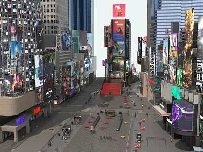 Vibrant Urban Building Complex With Tall Skyscrapers Colorful Billboards And Neon Lights 3d model