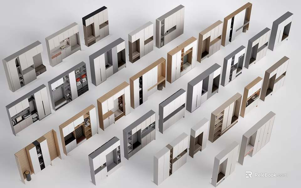 Modern Shoe Cabinet Collection Featuring Various Styles And Storage Solutions 3d model