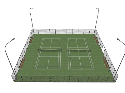 Outdoor Soccer Field With Green Grass White Lines Surrounding Fence And Lighting Poles 3d model