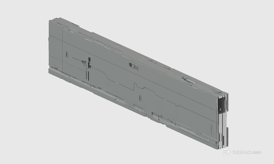 Gray Industrial Metal Long Strip Component With Structural Holes And Grooves 3d model 