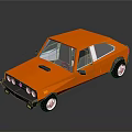 Orange Cartoon Style Car With White Windshield Black Wheels And Reflection