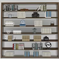 Modern Wooden Bookcase With Multiple Shelves Books Decorative Vases And Sculptures