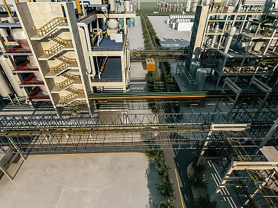 Modern Industrial Plant With Large Steel Structures Pipeline Systems And Connecting Walkways 3d model