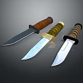Assorted Tactical Knives With Wooden Gold Braided Handles And Sharp Metal Blades