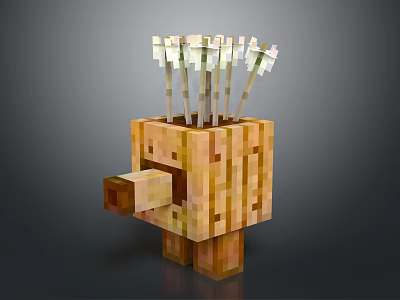 Minecraft Style Wooden Creature With Blocky Structure And Arrows On Head 3d model