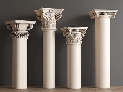 Classical Column Capitals Featuring Ornate Decorative Details and White Architectural Elements 3d model