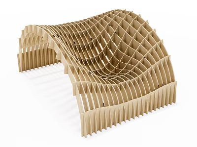 Unique Modern Outdoor Chair with Wavy Striped Wooden Structure and Creative Curved Design 3d model