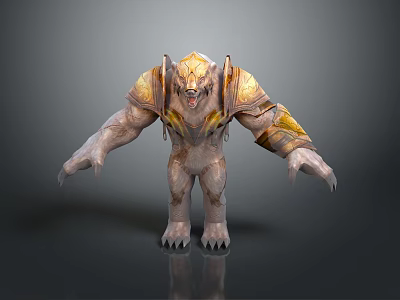 Game Movie Character Wolf Headed Warrior with Golden Armor Muscular Build Sharp Claws Standing 3d model