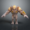 Game Movie Character Wolf Headed Warrior with Golden Armor Muscular Build Sharp Claws Standing