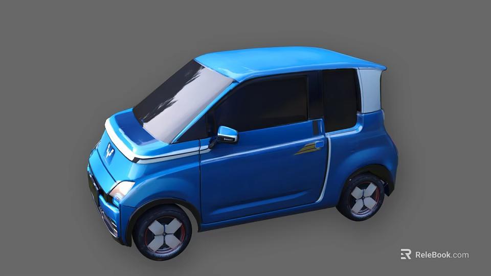 Blue Compact Car With Modern Design Black Windows And Stylish Wheels 3d model 