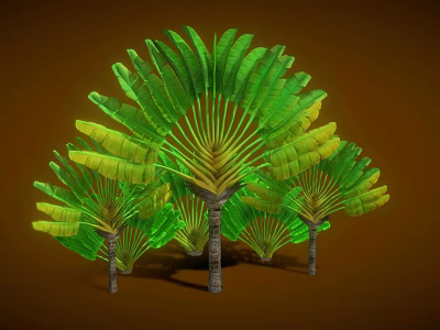 Fresh Green Palm Tree Fruits With Lush Leaves On Brown Background 3d model