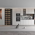 Modern Kitchen Sideboard Cabinet Design With Open Storage Glass Doors And Ambient Lighting
