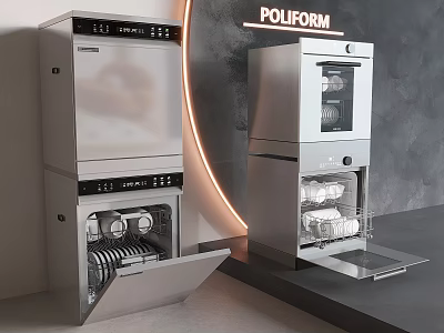 POLIFORM Modern Stainless Steel Built in Kitchen Appliances with Dish Storage 3d model