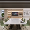 Modern Conference Room Interior With White Table Green Chairs TV Whiteboard And Plant