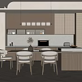Modern Restaurant Interior With Dining Table Chairs Pendant Lights And Wooden Cabinets
