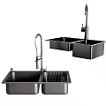 Black Stainless Steel Kitchen Sink Double Bowl With Faucet And Drainer