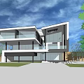 Modern Detached Villa Featuring Large Glass Walls Multi Storey Structure Surrounded by Trees and Lawn