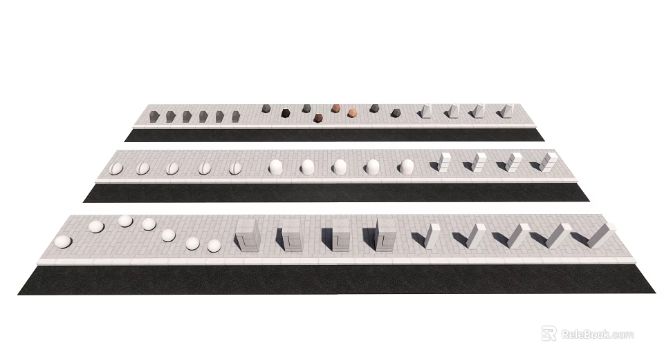 Road Facilities with Various Concrete Shapes for Traffic Safety Design 3d model