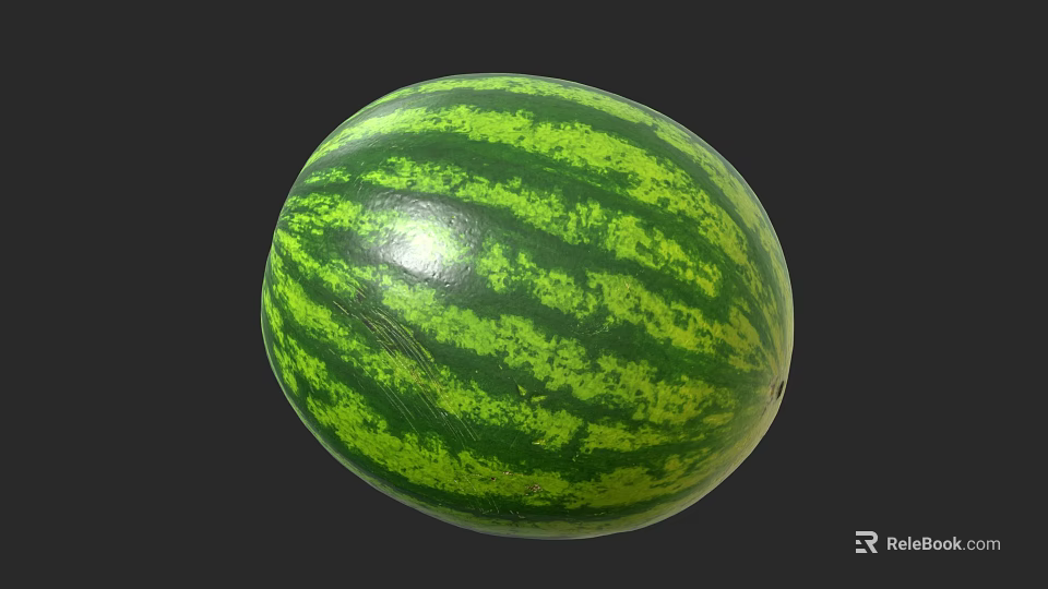 Whole Fresh Ripe Watermelon With Green Striped Skin On Black Background 3d model 