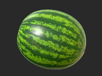 Whole Fresh Ripe Watermelon With Green Striped Skin On Black Background 3d model