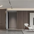 Modern Living Dining Room Interior With Wooden Wall Panels TV Armchair And Rug