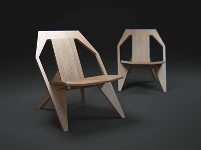 Modern Minimalist Wooden Leisure Chairs With Angular Frame And Geometric Design 3d model