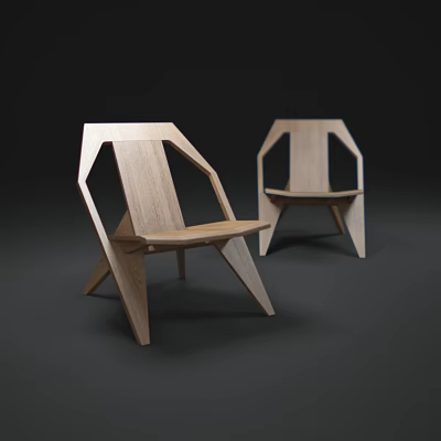 Modern Minimalist Wooden Leisure Chairs With Angular Frame And Geometric Design 3d model