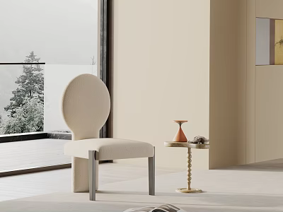 Modern Beige Upholstered Dining Chair With Metal Legs In Bright Room And Small Side Table 3d model