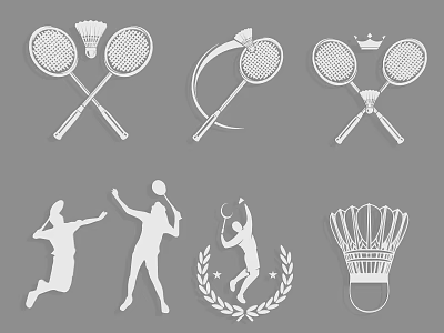 Stylish Badminton Themed Wall Decor With Racket Silhouettes Shuttlecock And Player Designs 3d model