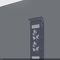 Gray Swing Door With White Leaf Pattern And Decorative Design Elements 3d model